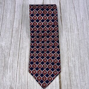 Vintage Vittorio Men's 100% Silk Tie Red & Blue Geometric Flowers
